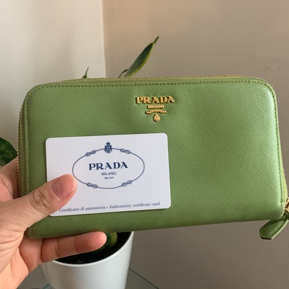 Prada Green Saffiano Leather Zip Around Wallet - Picture 1 of 8